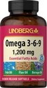Lindberg Omega 3 6 9 Supplements | 1200mg | 90 Softgels | Essential Fatty Acids | with Fish, Flax, and Borage Oil | Non-GMO, Gluten Free