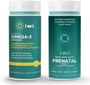 Iwi Omega-3 Essential & Prenatal Multivitamine Bundle, 30 Servings, Vegan-Based Plant Algae Omega 3, Krill & Fish Oil Alternative, No Fishy Aftergust