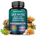 Sea Moss Advanced - Sea Moss 3000mg Black Seed Oil 2000mg Ashwagandha 1000MG Bladderwrack 1000mg Bredock 1000mg & Vitamina C Vitamina D3 pentru suplimentele de par ale pielii 