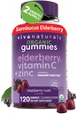 Viva Naturals Organic Sambucus Elderberry Gumies pentru adulți (120 Conte) - 3in1 Black Elderberry Vitamina C și Zinc Immune Supposes, Suplimente Elderberry Mestecabile, Zinc Imunitate Gumies