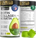Biotina si Colagen Gumiile Peptide pentru cresterea parului, piele si unghii 120 buc (2 ambalaj) - 82000 Mcg - Biotin Chewables cu Keratina Max Putere - Gume de frumusete pentru femei si barbati - Sugar Free, Non-GMO