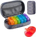 Serfeymi Weekly Travel Pill Organizator 2 Times A Day AM PM Upgraded Rainbow Pilula Box 7 Ziua cu Portabil Zipper PU Pilula din piele, Medicina Organizator pentru pastile, vitamine, uleiuri de pește - Liniile 01