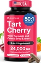 3 în 1 capsule extract de cireşe tartă cu seminţe de turmeric şi telina pentru picioare şi sprijin comun Acid uric Flush Cleanse & Purge Pilule, 60 Capsule vegetale fabricate în Statele Unite ale Americii