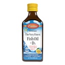 Carlson - Cel mai fin ulei de pește + D3, 1600 mg Omega-3s, 50 mcg (2000 UI) Vitamina D3, ulei de pește lichid și Suplimentul D3, Norvegian, Wild Caught, Sustenable Sourced, Lemon, 200 ml (6,7 Fl Oz)