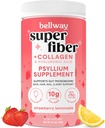 Bellway Super Fiber Powder + Colagen, Psyllium Husk pulbere fără zahăr cu Colagen Peptides și acid hialuronic pentru sănătate gută, piele sănătoasă, unghii, oase și articulații, căpșuni Lemonade (11 Serviri)