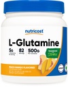 Nutricost L-Glutamină pulbere îndulcit cu Stevia (500 Grams, Peach Mango) - Supliment pentru suport Gut, 5 Grams de L-Glutamină Per Serving - Gluten gratuit, non-GMO