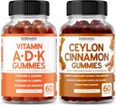 ADK Gummies Vitamina D3 K2 (60 Gummies) - Supliment cu D & K - 10 Vegan Supliment - Ceylon Scorțișoară (60 capsule) Digestion Total Wellness Support - Ceylon Suplimente - Vegan & Made in USA