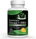 Halalways Omega + DHA Gumies - Triple Putere Omega 3 Ulei de pește Gummy Vitamine cu DHA acizi grasi, Natura's Heart Health, Orange & Lemon Flavor Certified Halal Supliment