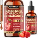 6in1 Magneziu L-Treonat Picături lichide cu Ashwagandha, Magneziu Glicinat și 3 Mai - Brain Support și Imun - 2 Fl Oz pentru 30 zile - Aroma de căpșuni