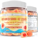 Vitamina D3 5000UI + K2 (MK-7) 120mcg, vitamina D3 K2 fără zahăr Gumies umplute cu vitamina B Complex - Metil B12, B9, B6 