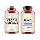 AMANDEAN Brain & Vegan Omega-3 Bundle: Magneziu Threonat, SUA-Grown Lions Mane 6:1, Alpha-GPC & Algae DHA/EPA. Grăsuri esențiale pentru creier, ochi, inimă și piele. Fish Oil Alternative.