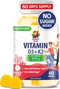 Vitamina D3 K2 fără zahăr Gummies 5000 UI - Gume de susţinere imună şi osoasă - Suplimentul de vitamine D Gummy pentru adulţi - Absorbţie ridicată, Vegan, Halal, Vitamine masticabile fără gluten
