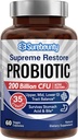 Probiotic pentru bărbaţi şi femei, 200 Miliarde CFU 35 Tulpini, Prebiotice + Enzime digestive, Supreme Recuperează Suplimentul Probiotic, Upper, Mid, Lower GI Tract Balanţa, 60 Capsule Veggie, 1 lună