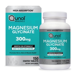 Glicinat de magneziu Qunol 300mg, 100% Glicinat Supliment de magneziu Chelated, 150ct comprimate