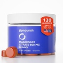 UpNourish Magneziu Gummies pentru adulți și copii Citrate Gummies 600mg, Supliment calm pentru relaxare musculară, Oase și Sănătate Digestivă, Citrato de Magnesio, Vegan, Non-GMO, 120 Conte