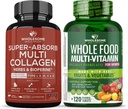 Pastilele multicolagen (tip I II III V X) pentru plante aromatice organice și bioperine + multivitamine alimentare integrale pentru femei - vitamine multiple naturale, minerale, extracte organice Bundle