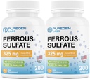 Puregen Labs Ferrous Sulfate 325 mg (65 mg Elemental Iron) Supliment de fier de mare potenta 