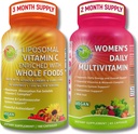 Suport antioxidant & Imunitate Bundle - Vitamina lipozomala C 1500mg cu Acerola organica Cherry & Camu Camu + Femei de zi cu zi Multivitamine cu fier, Superalimente, Probiotice si Enzime 