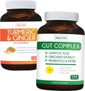 Salvaţi $11 (23% off) - Gut Echilibru Bundle - Complex Gut cu acid caprilic pentru Balanced Gut Health & Probiotic Support (120 capsule) & Turmeric & Ginger cu 95% Curcuminoide & Bioperine (90 capsule)