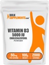 BulkSupplements.com Vitamina D3 Pulbere - Colecalciferol, 5000 UI - Gluten Free, 50mg (125mcg de vitamina D3) per Serving, 100g (3.5 oz) (Pachet de 1)