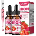 Supliment de fier lichid pentru femei Bărbaţi şi copii Multivitamine Picături de fier cu Folat, Vitamina C, B6, B12, Zinc pentru anemie, Deficit de fier, Blood Builder, Energie - Aroma naturala de capsuni, Vegan 4 Fl Oz