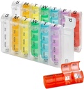 Organizator de pastile saptamanale - (Pachet de 2) Planificatori de pastile pentru pastile & Vitamine In fiecare saptamana de zi, Patru Times-a-Day Medication Reminder, Usor de citit Compartimente AM/PM luni pana duminica pentru Travel & Purse