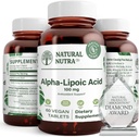 Natural Nutra R-Alpha Acid lipoic, Îmbunătățește sănătatea osoasă și cardiacă, Îmbunătățește funcția de memorie, Îmbunătățește funcția nervoasă contribuie la sănătatea generală, Gluten Free 100 mg, 60 Vegan și Vegetarian Tablets.