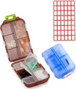 Caz pilula (2 ambalaj) - Portabil Suplimente mici Cutie de tablete cu 10 Compartimente - Medicina Organizator de vitamine Distribuitor Depozit de stocare pentru călătorie Pocket Purtător (Blue+Chocolat)