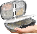 Travel Pill Organizator - Caz de medicină etanșă pentru Călătoresc Farmacie Portabilă Cutie cu etichete Vitamina Container 8 Compartiment Supliment Deținătorul de medicamente Capacitate mare de zi cu zi (Black-2)