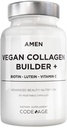 Amen Plant-Based Vegan Colagen Builder Supliment - Alimente organice întregi, Lutein, Vitamina C, Biotin, Lysine, Proline Colagen Boosters - Organic Cranberry, Lemon, Căpșuni - O dată pe zi - 30 capsule