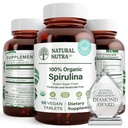 Natural Nutra 100% USDA Organic Spirulina Tablete, Ajuta la mentinerea grasimilor corpului, promovează sănătatea ficatului, promovează sistemul imunitar, ajută la îmbunătățirea metabolismului, promovează imunitatea, 300mg, 100 Vegan tablete