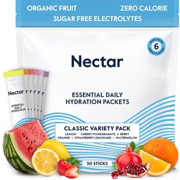 Pachete pentru hidratarea nectarului - Pachete pentru praf de electroliză - Fără zahăr & 0 Calorie - Liquid organic de fructe Daily IV Electroliti Pulbere pentru deshidratare și rehidratare (Pachetul pentru 30 de forme)