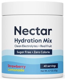 Nectar Zahăr liber Electroliți pulbere - Fructe organice fără zahăr sau calorii - Pulbere de hidratare pentru ajutor de deshidratare și rehidratare - Keto și Paleo (Strawberry Lemonade 40 Servire Tub)