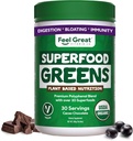 Feel Great Organic Superfood Greens Powder - Cocoa Chocolate | Fruit & Vegetable Supplement | Over 20 Greens, Fruits & Veggies, Fiber, Probiotics & Digestive Enzymes | 30 Servings