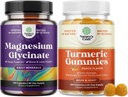 Bundle of Pure Magneziu Glicinate 400mg Per Serving for Mood Sleep and Relaxation and Turmeric Gummies for Adulți Peach Flavor - Extra Putere Suport comun