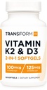 Vitamina K2 TransformHQ (MK7) (100mcg) + vitamina D3 (5000 UI) 120 Softgels - Gluten Free și non-GMO