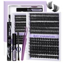 B&Q Fluffy Lash Clusters Kit 100D+200D Dramatic Eyelash Clusters Kit 10-18MM 0.05MM Wispy Lash Thick Volume DIY Individual Lashes 3D Mega Eye Lashes Suitable for Beginners at Home(KIT-100D+200D)