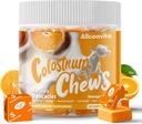 Colostrum bovine Chews Supliment cu probiotice pentru sanatate gutoasa, Blooting, Suport Imun, Piele, Cresterea parului si frumusete - Aroma portocalie (60 Serviri)
