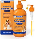 Ulei de somon sălbatic Alaskan pentru câini și pisici, ulei de pește Omega 3 Suplimente cu EPA & DHA pentru piele și blană, imun, creier, comun și inima de sănătate, Dog & Pisica Suplimente de ulei de pește cu pompa- 8 oz