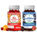 Lunakai Vitamina B12 şi Gumiile de Elderberry Bundle - 3000 mcg Gummy pentru adulţi Suport pentru energie şi sănătatea osoasă - Supliment de sprijin imun cu zinc şi vitamina C