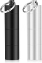 Opret 2 Pack Keychain Pill Holder, 3 Compartiments Metal Pilula mici, impermeabile Travel Pill Box, Pilula container pentru Purse, Matte Black & Silver