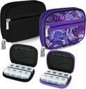 Serfeymi Weekly Travel Pill Organizator Pilula Caz pentru Pursa cu Removabil 7 zile Pilula cutie, Medicina de călătorie Fashionable Organizator Pilula Container pentru Medicina, Vitamina, Supliment - Black 01 + Purple 01