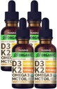 4 Pachet) Vitamina organică D3 K2 picături cu ulei MCT Omega 3, 5000 UI, concentraţie maximă Vitamina D lichid - Nu fillere, non-GMO lichid D3 pentru absorbţie mai rapidă şi suport imunitar (Vanilla, 4 Fl Oz)