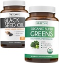 Black Seed Oil & Organic Super Greens (3-Month Supply) Seed & Sprout Bundle of Black Seed Oil (180 capsule) Cold-Pressed Nigella Sativa & Organic Super Greens Powder (180 Tablete) Complet Superfood