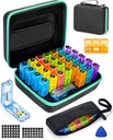 Monthly Pill Organizator 3 ori pe zi, Friwole Medicine Organizator Box cu Portable Hard Shell şi Pill Cutter, 31 zile Pill Box cu lunar şi săptămânal Sticker (3 ori pe zi)