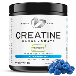 Muscle Feast Creapure Creatine Monohidrat pulbere, Vegan Keto prietenos Gluten-Free, Muscle Recovery Supliment și încredere Creatină pentru creștere musculară, Creatură aroma, Zmeură albastru natural, 300g