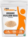 BulkSupplements.com Psyllium Organic Husk Powder - Psyllium Husk Powder for Cooking, Fiber Supplement - Gluten Free, 1.4g per Serving, 250g (8,8 oz) (Pachet de 1)
