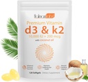 Vitamina D3 K2 Supliment Softgel,2-in-1 Micro Ingrediente Vitamina D3 10000 UI + 200 MCG Vitamina K2,Coconut Ulei Softgels,Free of OMG, Supliment Softgel (120Pcs)