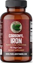 Vitamine pure Lab Carbonyl Fier - 90 Vegan Caps Formularea unica a fierului metalic cu VIT C, Biodisponibilitatea superioara - non-constipulatoare, suporta formarea celulelor rosii din sange realizate in Canada