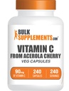 BulkSupplements.com Vitamina C din capsulele de vișină Acerola - Acerola Cherry Vitamina C - Gluten gratuit, 1 capsulă per Serving, 240 Veg capsule (Pachetul de 1)